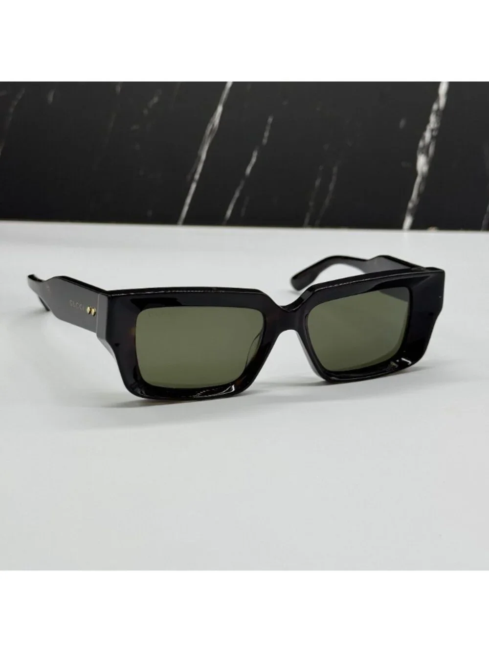 New Gucci GG1529S 002 Square Havana Green Unisex Sunglasses